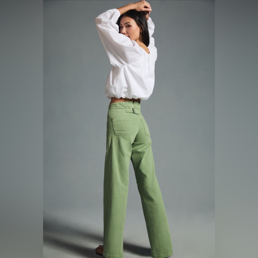 Anthropologie Light Green Wide-Leg Flare Jeans - Picture 2 of 15